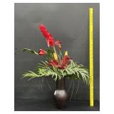 Stoneware Vase W/ Artificial Flowers