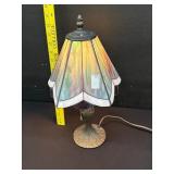 Vintage Stained Glass Lamp Heavy Metal Base