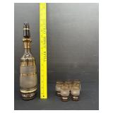 Vintage Czech Bohemia Amber Decanter W/ Glasses