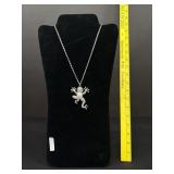 Silver Tone Jewel Frog Necklace W/ Display