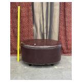 Oval Vintage Leather Beaded Ottoman
