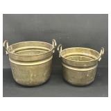 2 Antique Hammered Brass Planter Cachepots