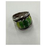 David Anderson Sterling Green Enamel Ring Size 6