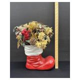Vintage Ceramic Santa Boot Planter W/ Foliage