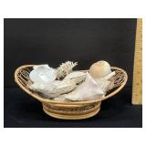 Hand Made Basket Full Of Sea Shells Coral