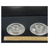 2 Large SIlver Eagle Long Horn Belt Buckles