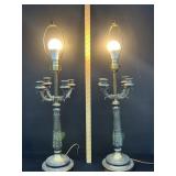 2 Vintage Victorian Brass Candelabra Table Lamps