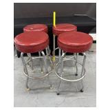 4 Vintage Red Chrome Leg Swivel Bar Stools 30"