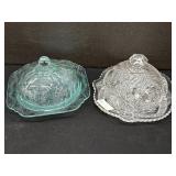 2 Vintage Dome Butter Dishes Aqua and Clear