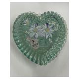 Fenton Iridescent Blue Heart Trinket Box Signed
