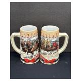 2 Holiday Budweiser Beer Steins 1986