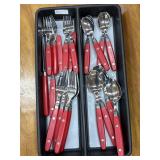 Lot of Red Handle Retro Style Flatware