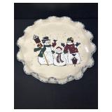 Vintage Snowman Stoneware Ruffled Platter
