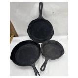 3 Antique Cast Iron Skillets