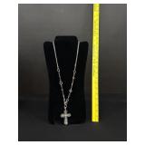 Silver Jeweled Cross Necklace W/ Display