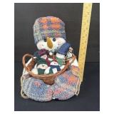 Vintage Snowman Basket Full of Mini Snowmen