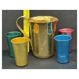 Vintage Aluminum Pitcher & 4 Cups