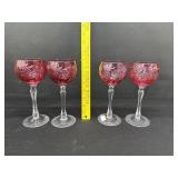 4 NEW Pink Cut Crystal Wine Goblets