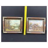 2 Artist Signed Oil on Canvas Brass Wood Frames