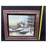 Oil on Canvas Artist Signed Winter Scene Framed