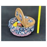 Woven Lidded Sewing Basket Full of Yarn