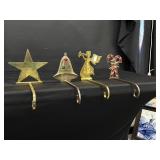 4 Vintage Brass Christmas Stocking Holders