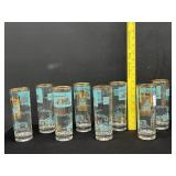 8 Libbey Southern Gold/Teal Steamboat Glasses
