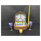 Vintage Wicker Coated Picnic Basket W/Contents