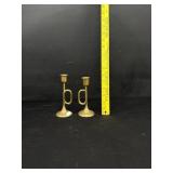 Pair Vintage Brass Horn Candlestick Holders