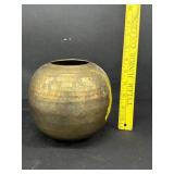 Vintage Globe Shape Hammered Brass Vase