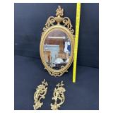 Vintage Syroco Gold Mirror & Candle Sconces
