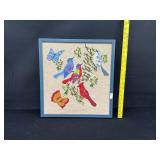 Vintage Embroidered Cardinal Blue Bird Picture