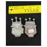 2 Antique Silver On Brass Bottle Jar Openers