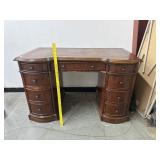 Vintage Leather Top Hooker Desk 7 Drawer