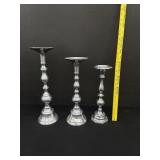 3 Tall Vintage Pewter Candlesticks