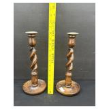 Antique English Oak Barley Twist Candlesticks