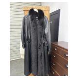 Womens Full Length Leather Sable Collar Coat Large