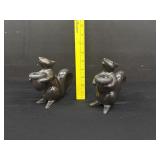 2 Vintage Heavy Bronze Squirrel Candle Holders