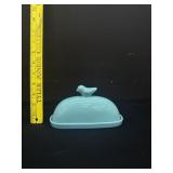 World Market Aqua Bird Covered Butter Dish
