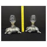 2 Vintage Pewter Pig Oil Lamps