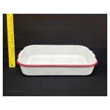 Vintage 10x15 Red White Enamelware Pan