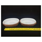 2 Single Serve Casserole Dishes in Wicker Holder