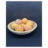 Rare Alabaster Kendu Fruit In Primitive Wood Bowl