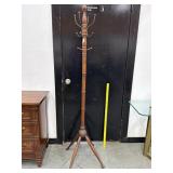 Antique Oak Coat Rack W/ Brass Hooks & Hoof Feet