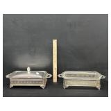 2 SIlver Plated Casserole Dish Holders W/ Glass