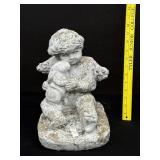 Concrete Cherub Boy Sitting Down Holding Bunny
