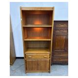 Large Oak Bookcase W/ Drawer & Cabinet Storage