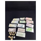 Large Lot Of Foreign Currency & Coin