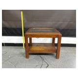 Solid Oak 2 Tier Lamp Table W/ Glass Insert Top