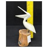 John Perry Pelican Sculpture On Driftwood Base